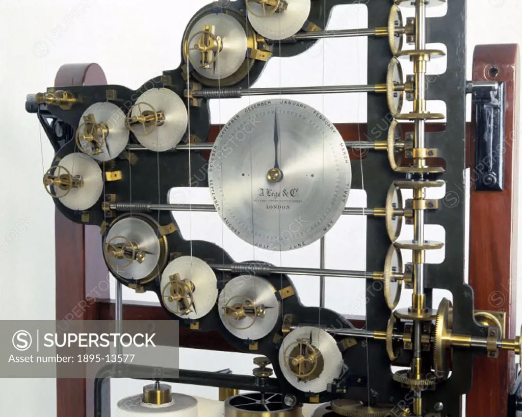 Detail. Lord Kelvin (1824-1907) designed this machine to predict the tide patterns in harbours. It has ten dials which are are set with the oceanograp...