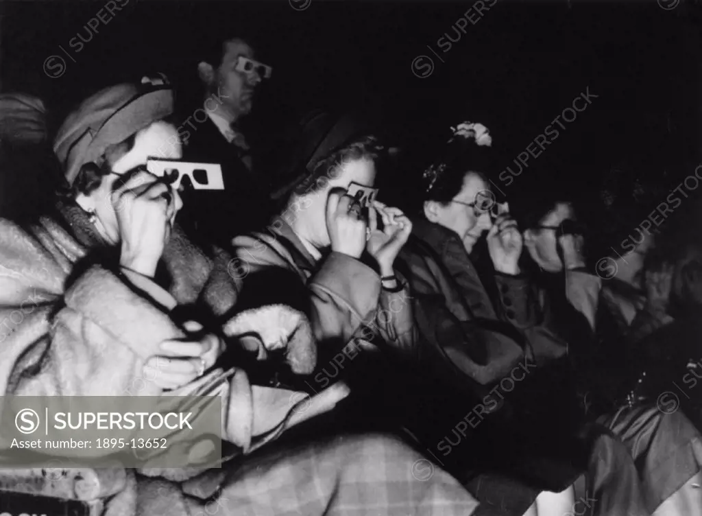 Audience watching a 3D film, c 1940s. Photograph by Bishop Marshall for the Daily Herald newspaper.