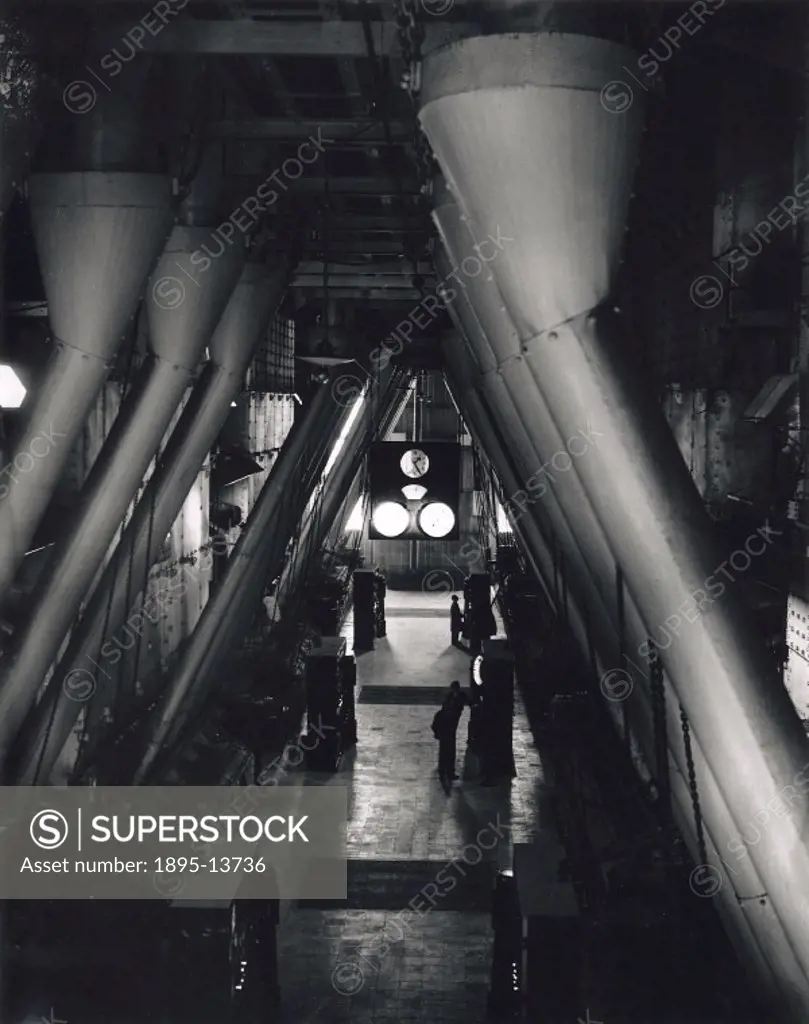 This shows the boiler room of what was Europe´s biggest coal-powered electric power station on the day of its official opening. The power station in B...