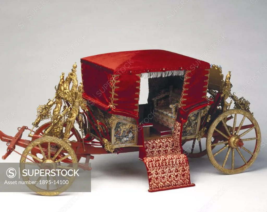 This English model of a coach was given to Tsar Boris Godunuv of Russia by Queen Elizabeth I. It was originally in the armoury chamber of the Kremlin ...