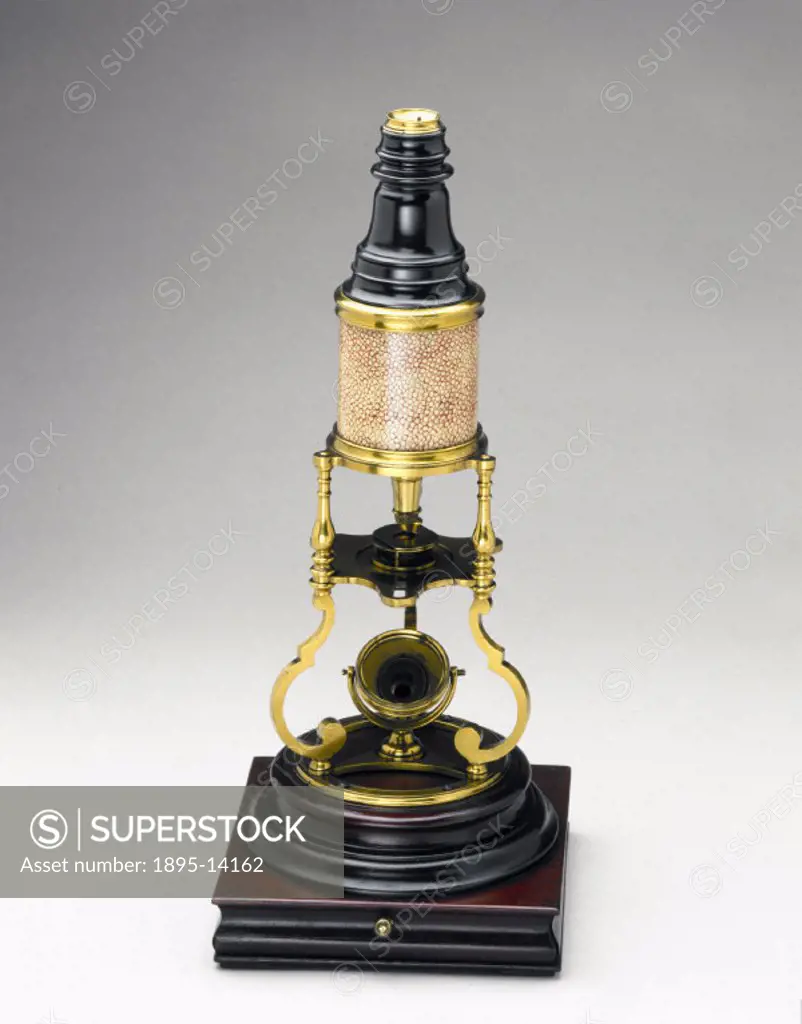 English instrument maker Edmund Culpeper (c 1670-1738) invented this type of stand for microscopes, consisting of a tripod carrying the main body, and...