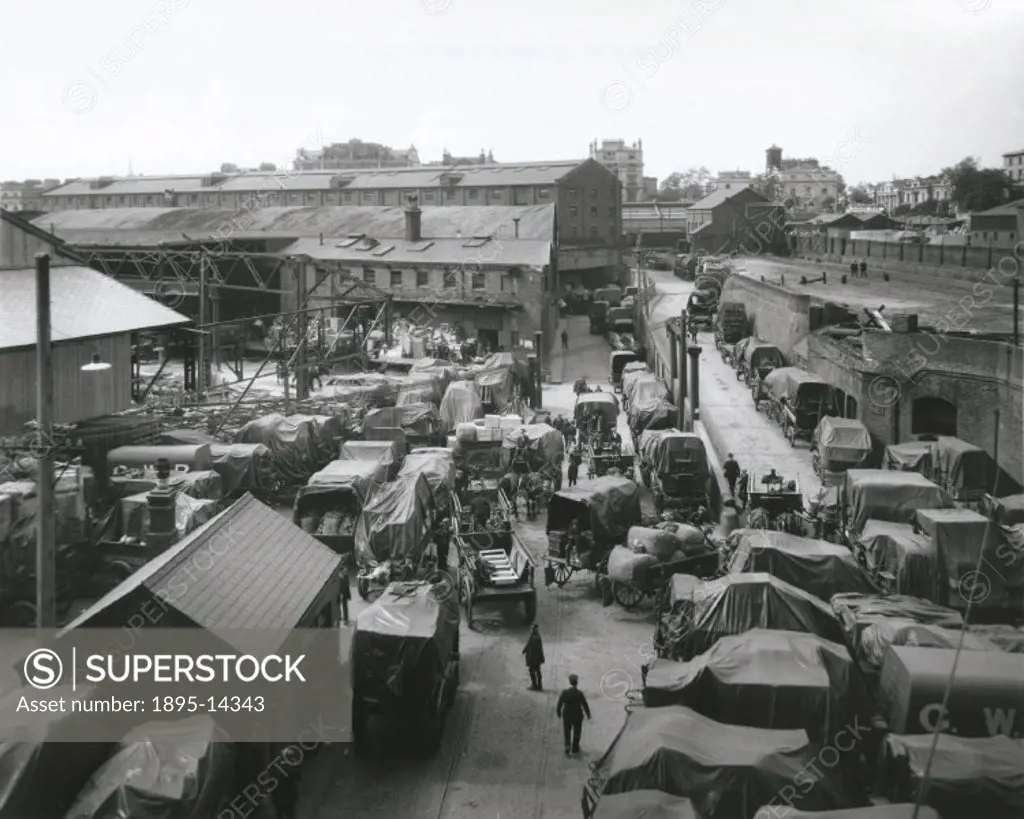 Photograph of the yard at Paddington goods depot, congested with wagons. The General Strike of 1926 was called by the Trades Unions Congress in early ...