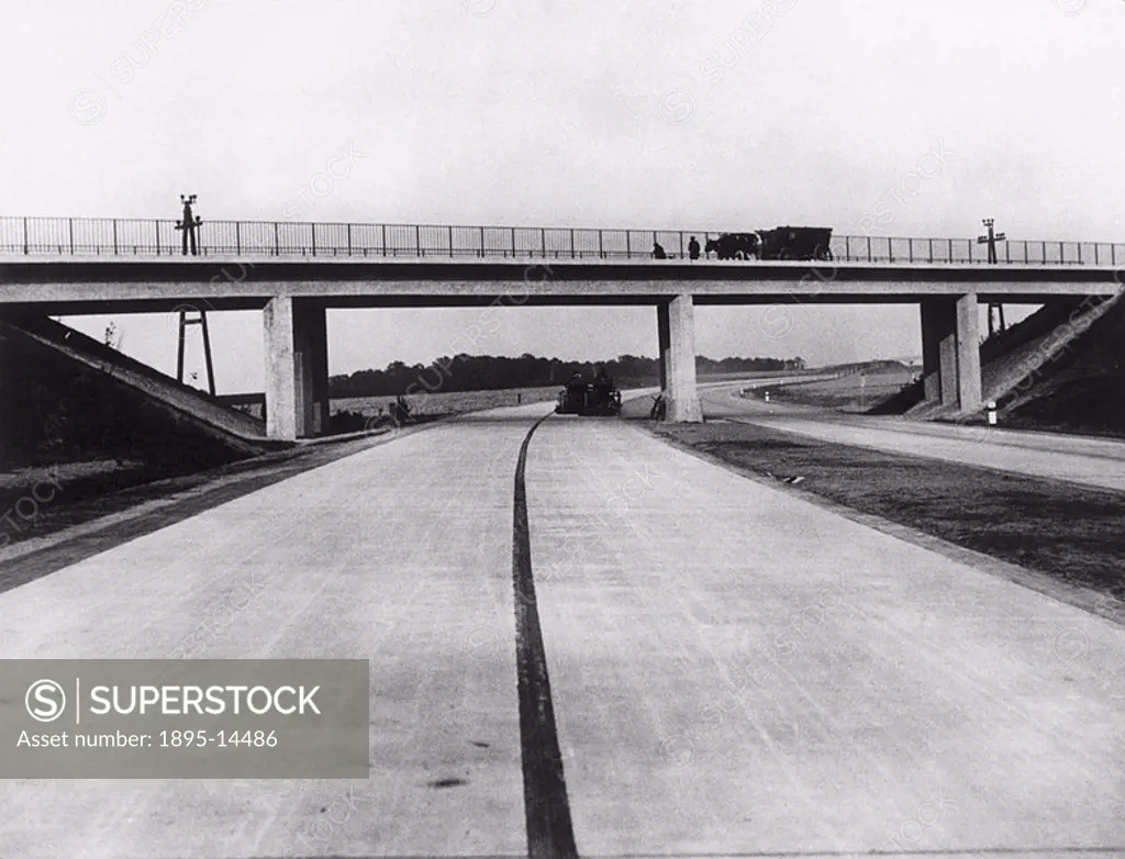 Section of the German State Motor Road on the route connecting Breslau, Leignitz and Krebau  German autobahn construction under Adolf Hitler 1889-1945...
