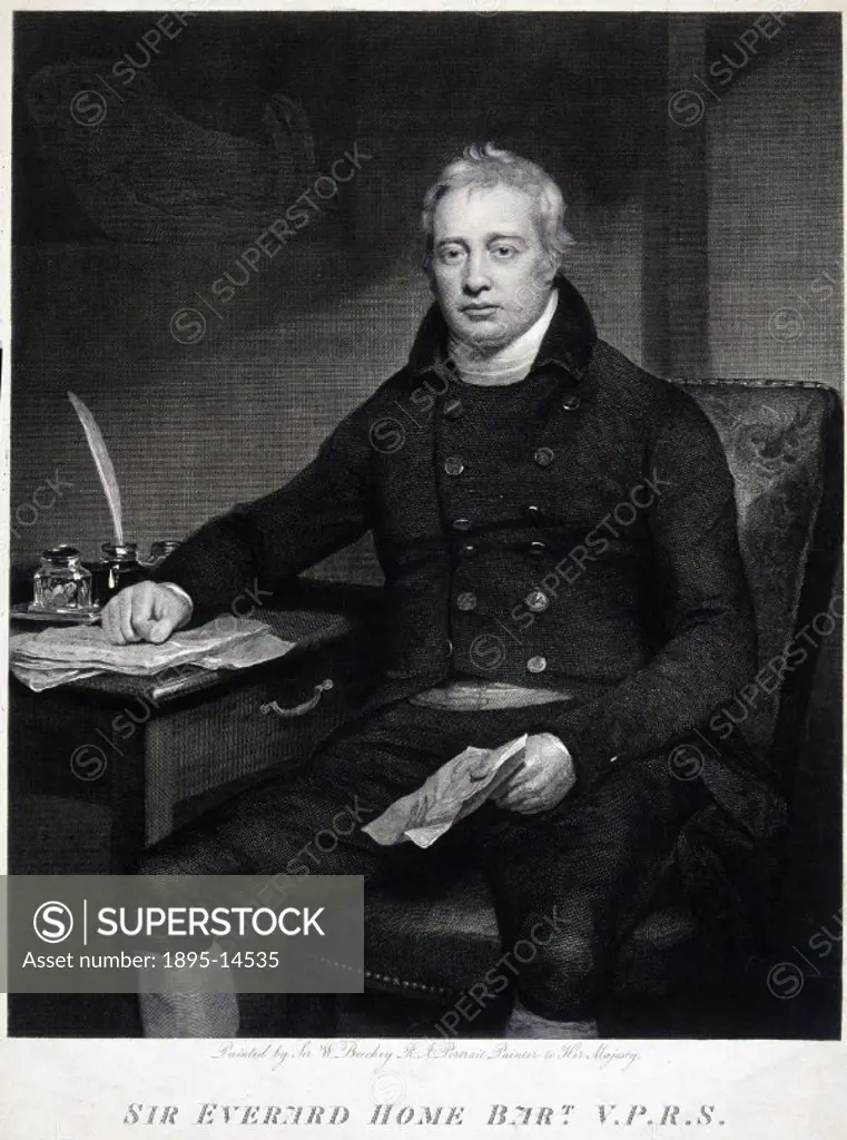 Engraving by W Sharp after a painting by Sir W Beechey. Sir Everard Home (1756-1832) was a pupil of John Hunter. He was lecturer in anatomy and surgeo...
