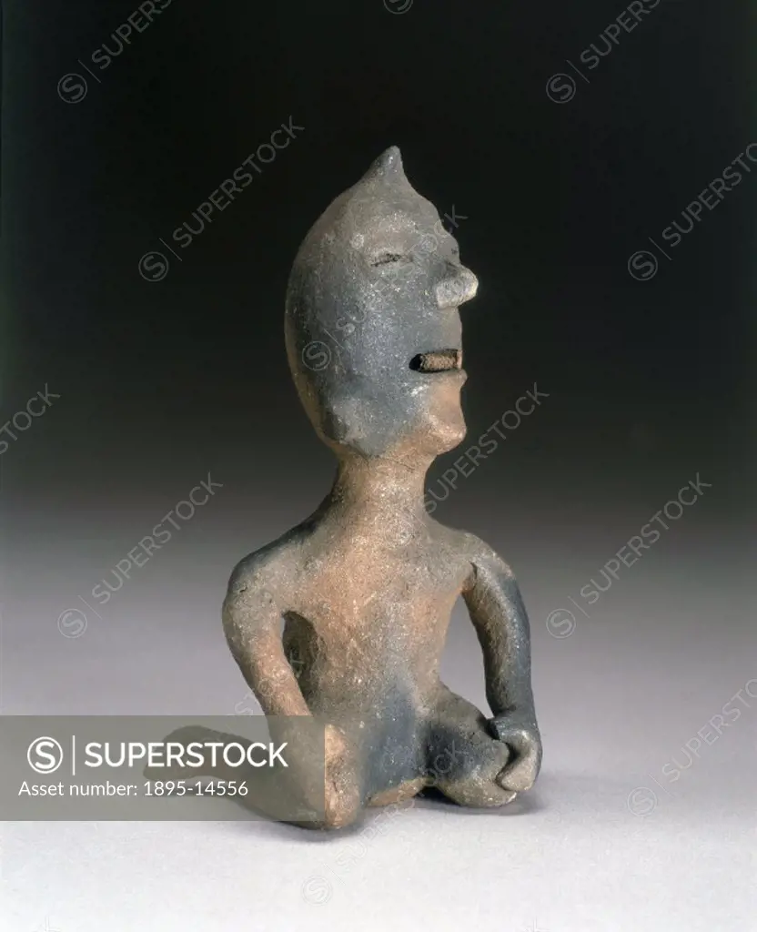 This terracotta statue represents the god of sickness of the Isleta people from Mexico.