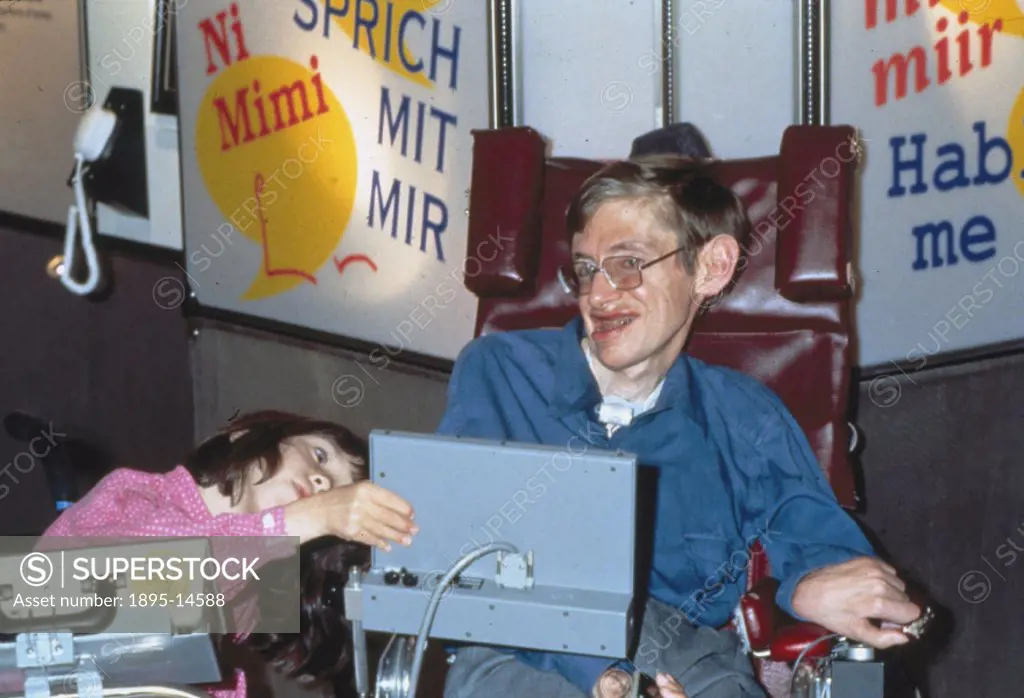 Professor Stephen William Hawking (1942-) with Kate Caryer at the opening of the ´Speak to me´ exhibition, a temporary exhibition held at the Science ...