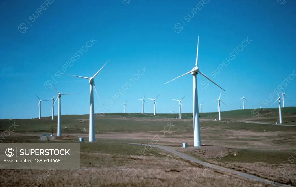 A wind farm providing electricity, mid-Wales.