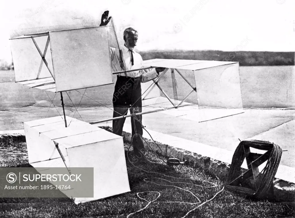 Lawrence Hargrave (1850- 1915), an English-born Australian aeronautical pioneer, developed the box kite to produce a wing form for early aircraft. Har...