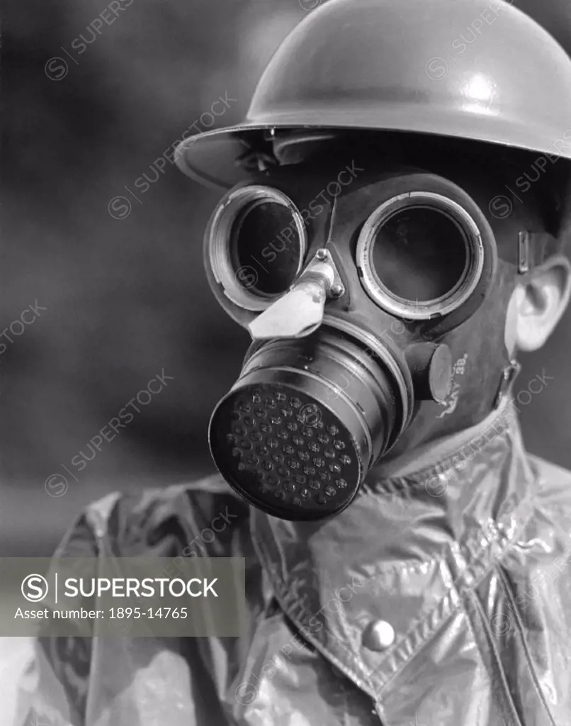 Man wearing a gas mask, c 1930s.