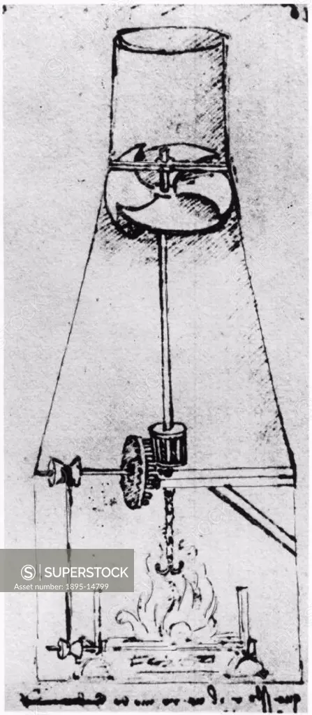 Design by Leonardo da Vinci (1452-1519) for an airscrew operated smoke-jack to work a roasting spit.