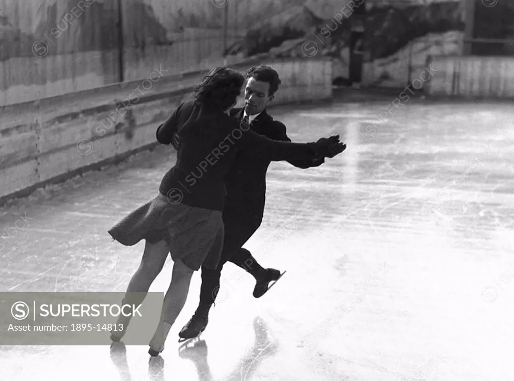 Couple ice-skating, c 1930s