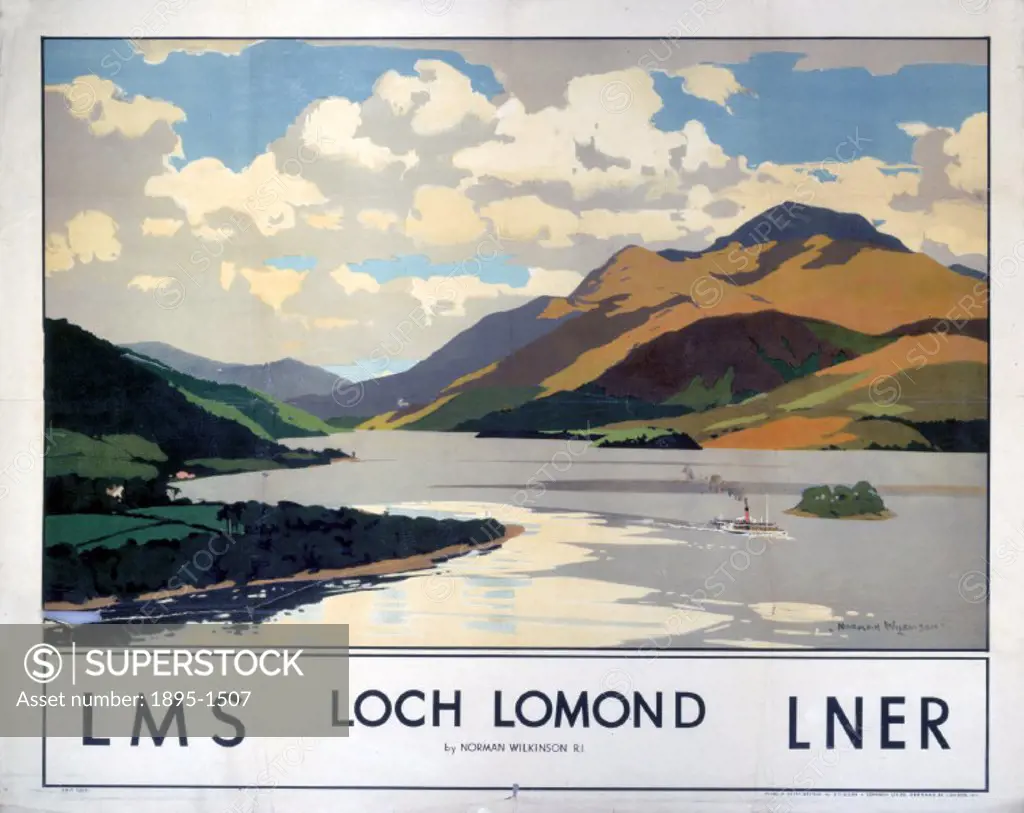 London Midland & Scottish and London & North Eastern Railway poster promoting Scotland for holidays. Artwork by  Norman Wilkinson (1878-1971).