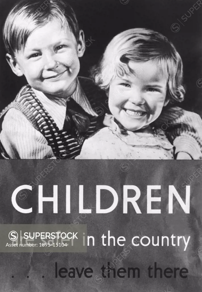 The poster states that ´children are safer in the country...leave them there´. It features a pair of beaming children.