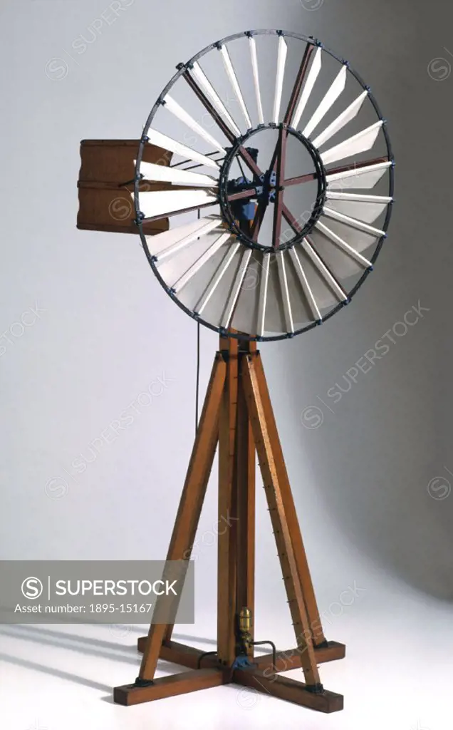 Model (scale 1:12). This automatic windmill, originally patented by John Warner of the United States in 1868, provides the energy to drive a waterpump...