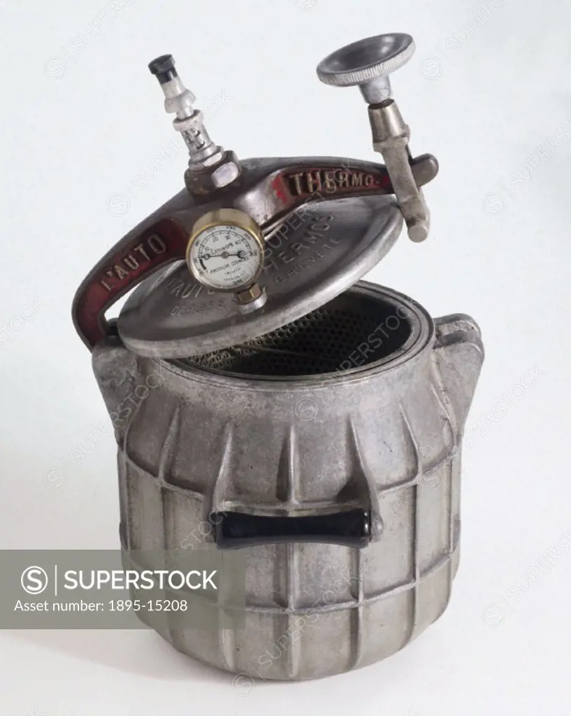 The cooker is of insulated cast aluminium, with a lid secured by a removable yoke, and has an Easiwork pressure gauge. A spring-loaded piston acts as ...