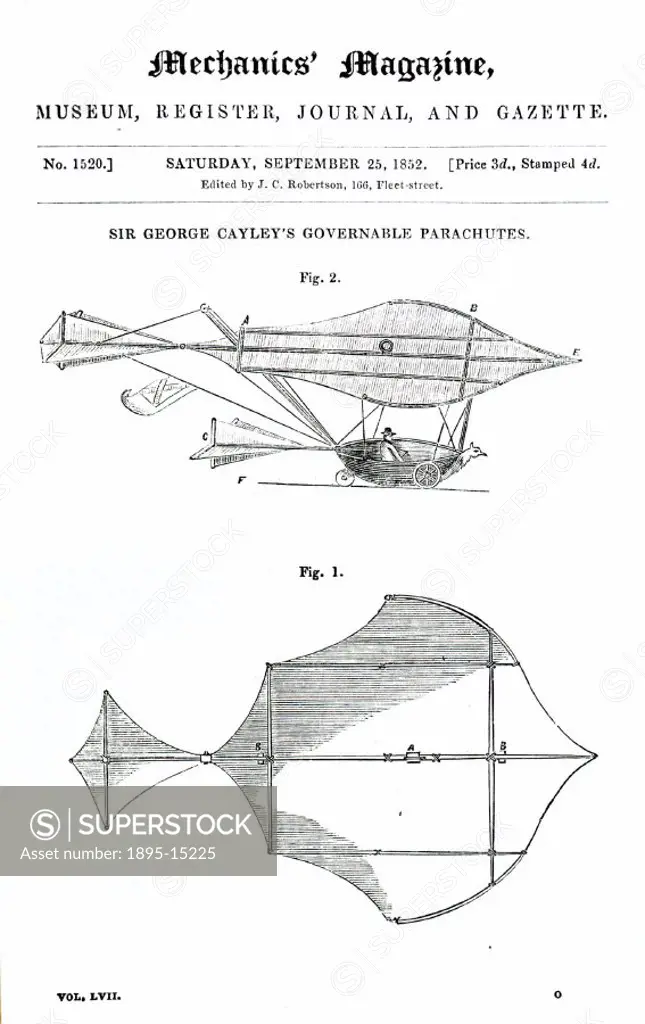 From ´Mechanics´ Magazine´, 25 September 1852. Sir George Cayley (1773-1857) was a British inventor and the father of fixed-wing flight. In 1817 he co...