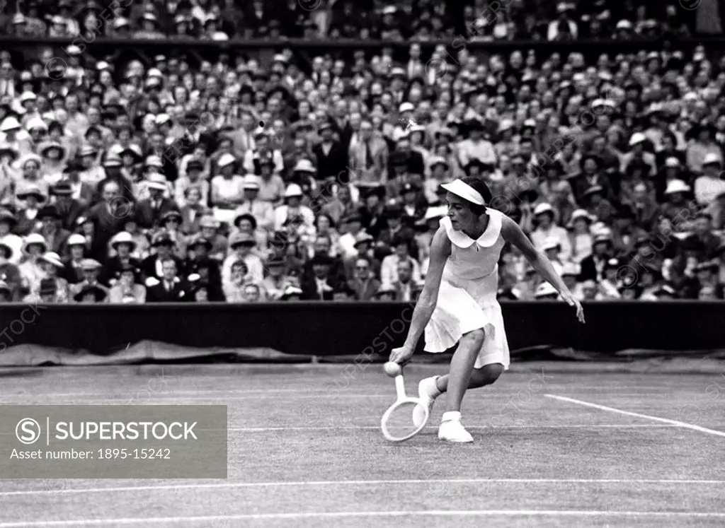Miss J Hartigan in action at Wimbledon, 4 July 1935.