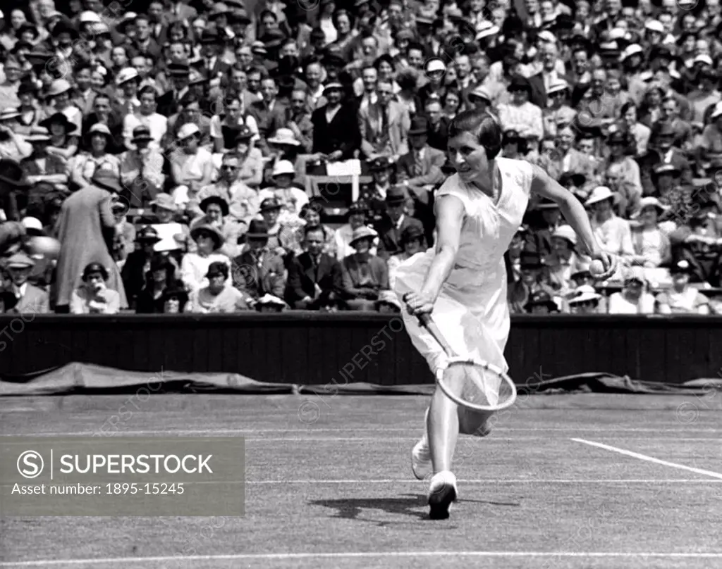 Tennis player Mrs Sperling in action at Wimbledon, 4 July 1935.