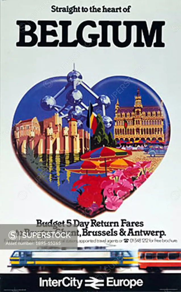 Poster showing landmarks of Belgium in the shape of a heart.