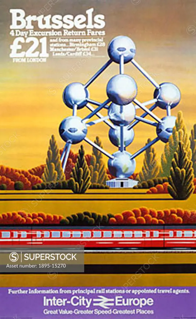 Poster showing the Atomium, a famous Brussels landmark.