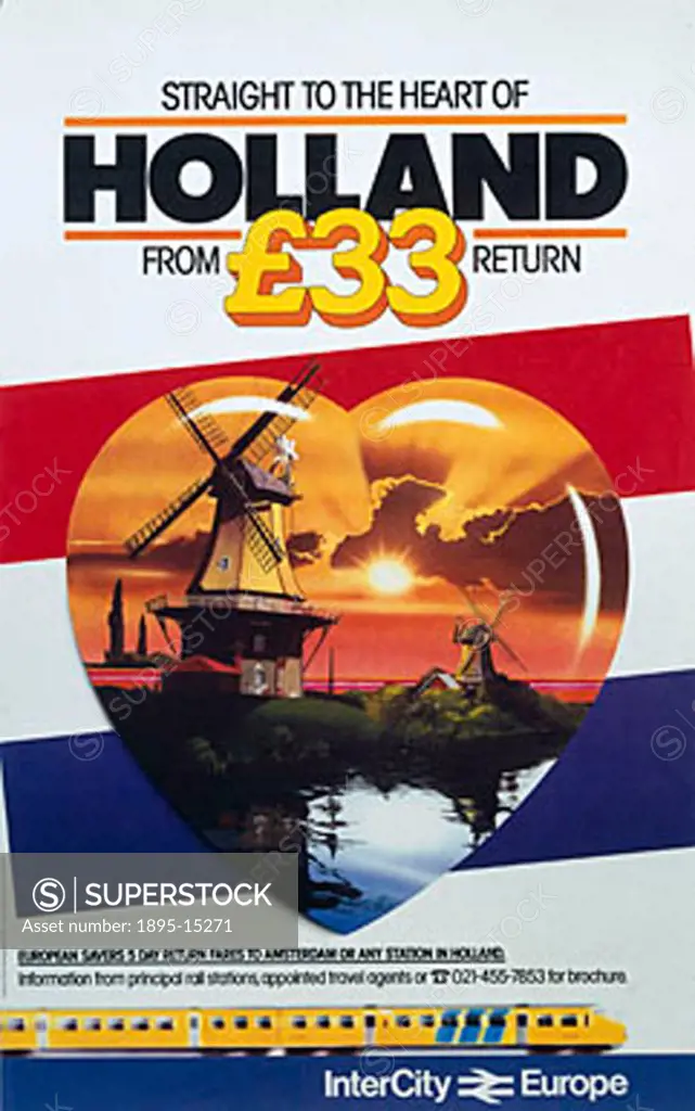Poster showing windmills, framed by a heart, on the Dutch flag.