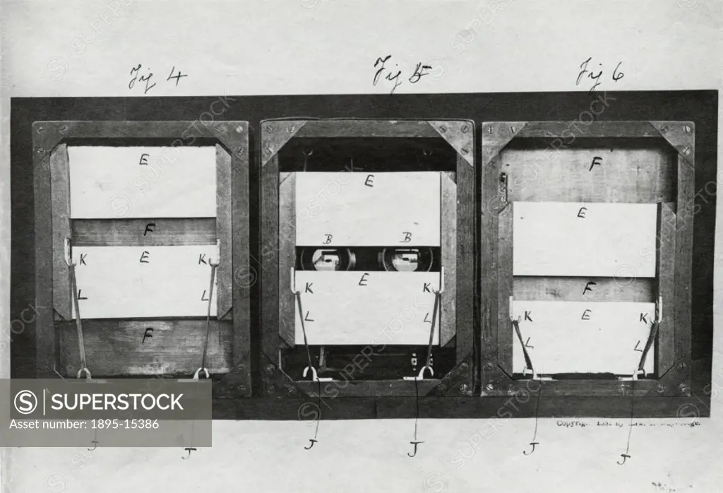 The front of the electro-shutters used by Muybridge in his experiments. Eadweard Muybridge (1830-1904) was the first photographer to carry out the ana...