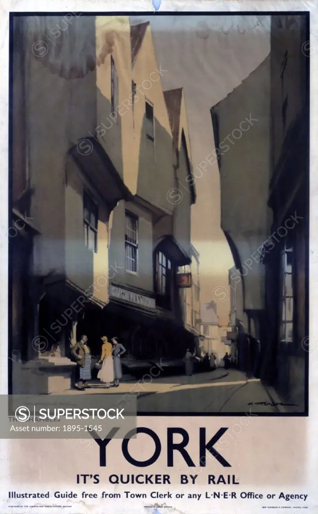 Poster produced for London & North Eastern Railway (LNER) to promote rail travel to the city or York. Artwork by H Tittensor.