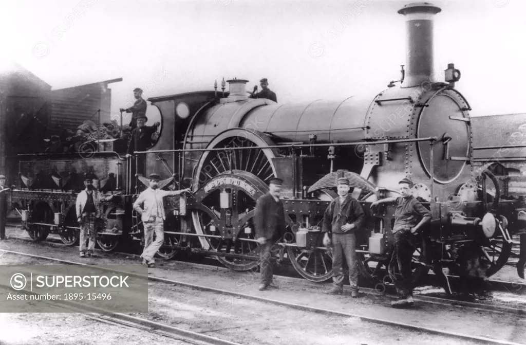 Iron Duke´ steam locomotive with railway workers, c 1900s.