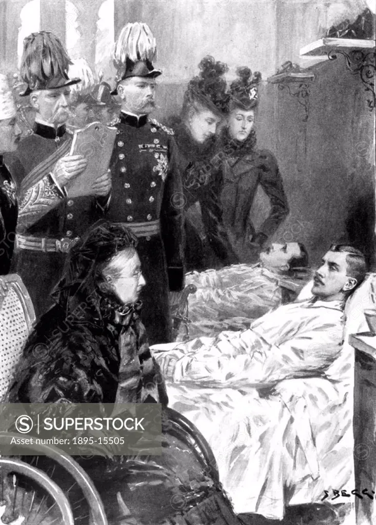 llustration taken from the Illustrated London News’ of Queen Victoria (1819-1901) visiting wounded soliders at Netley Hospital, 14 May 1898. Fifty-fo...