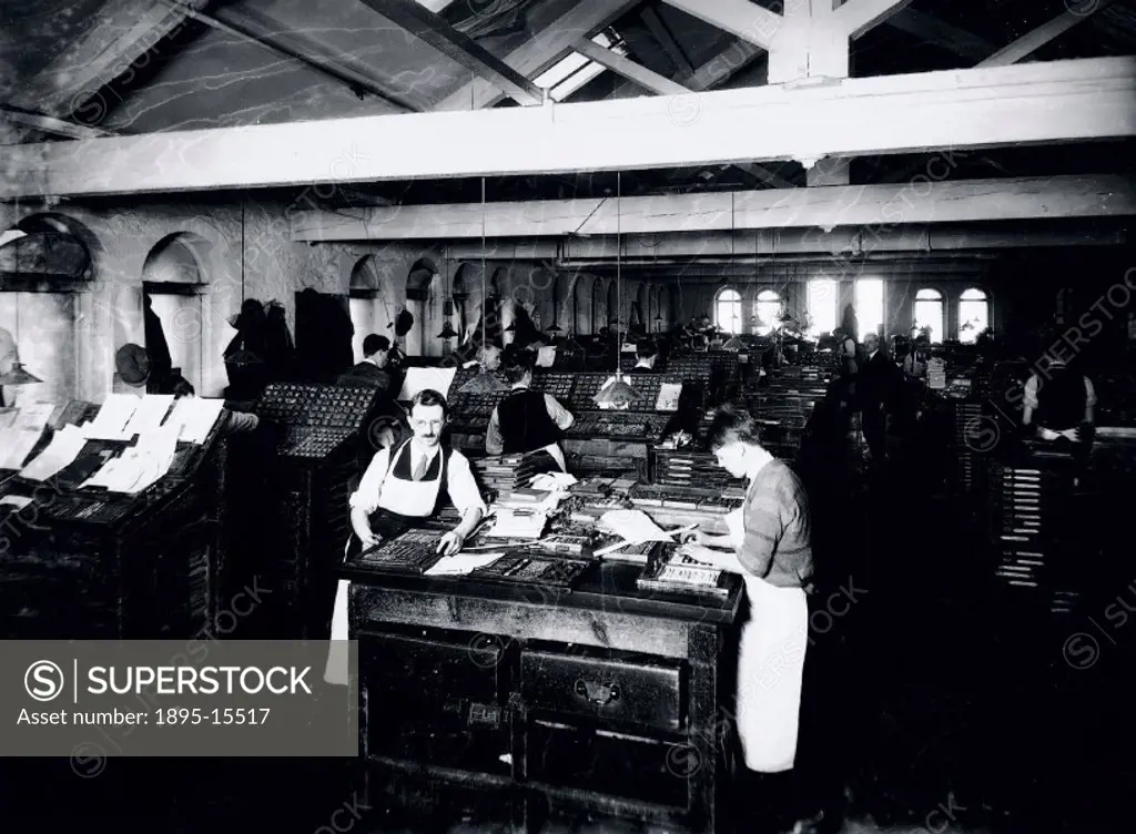 Printing works in Frome, Somerset, 1929. A scene at the Butler & Tanner Printing Works, 31 December 1929, printers prepare the 1930 edition of Holida...