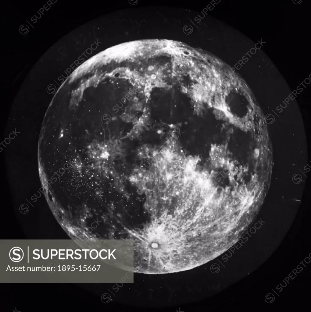 One of two circular glass slides showing different photographic views of the full Moon taken between 1858 and 1862. Produced by Warren De La Rue (1815...