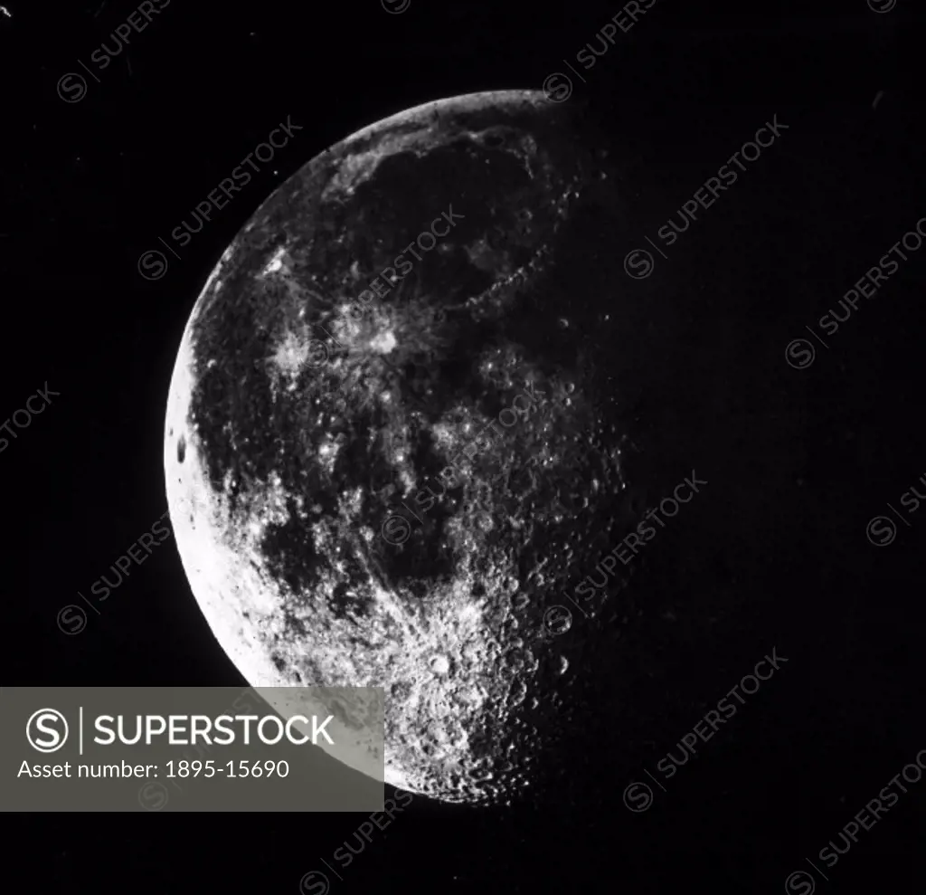 Photographic glass slide, taken around 1858-1862, showing the gibbous phase of the Moon in its last quarter. The picture taken by Warren De La Rue (18...