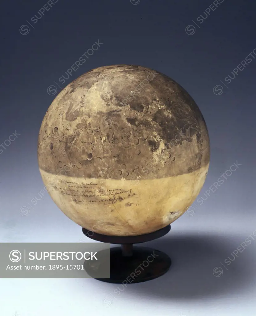 This manuscript Moon globe was produced by the portrait artist, John Russell RA (1745-1806). Mounted on a wooden base, it shows the lunar nearside and...