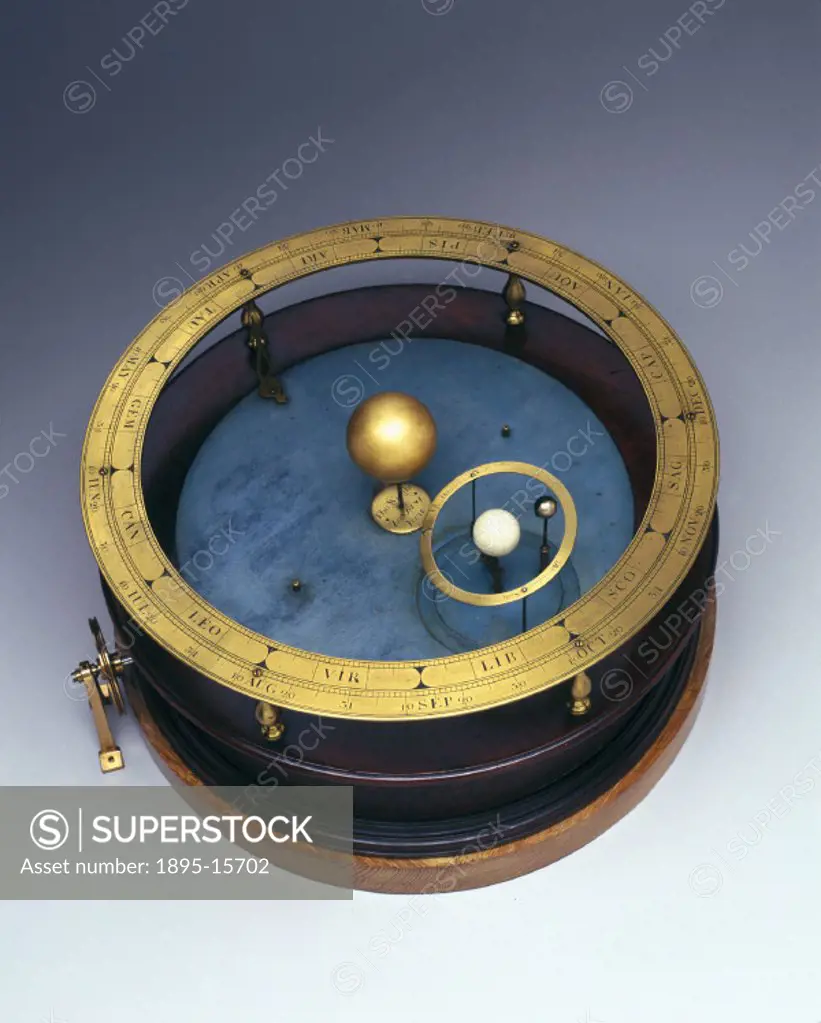 This planetary model was made by the London instrument maker Thomas Wright (d 1767). Called an orrery or planetarium, it is a demonstration device to ...