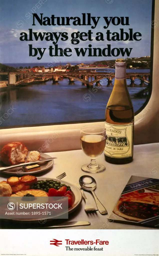 Travellers-Fare - Naturally you always get a table by the window´, BR(CPU) poster, 1980. Poster produced for British Rail (BR) to promote dining facil...