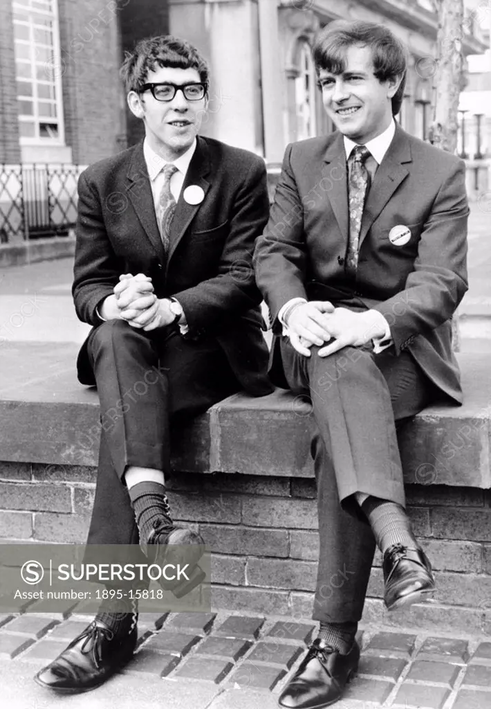 Jack Straw as a student, 9 April 1969. Twenty_two_year_old Jack Straw left, Deputy President of the National Union of Students NUS with Trevor Fisk, N...