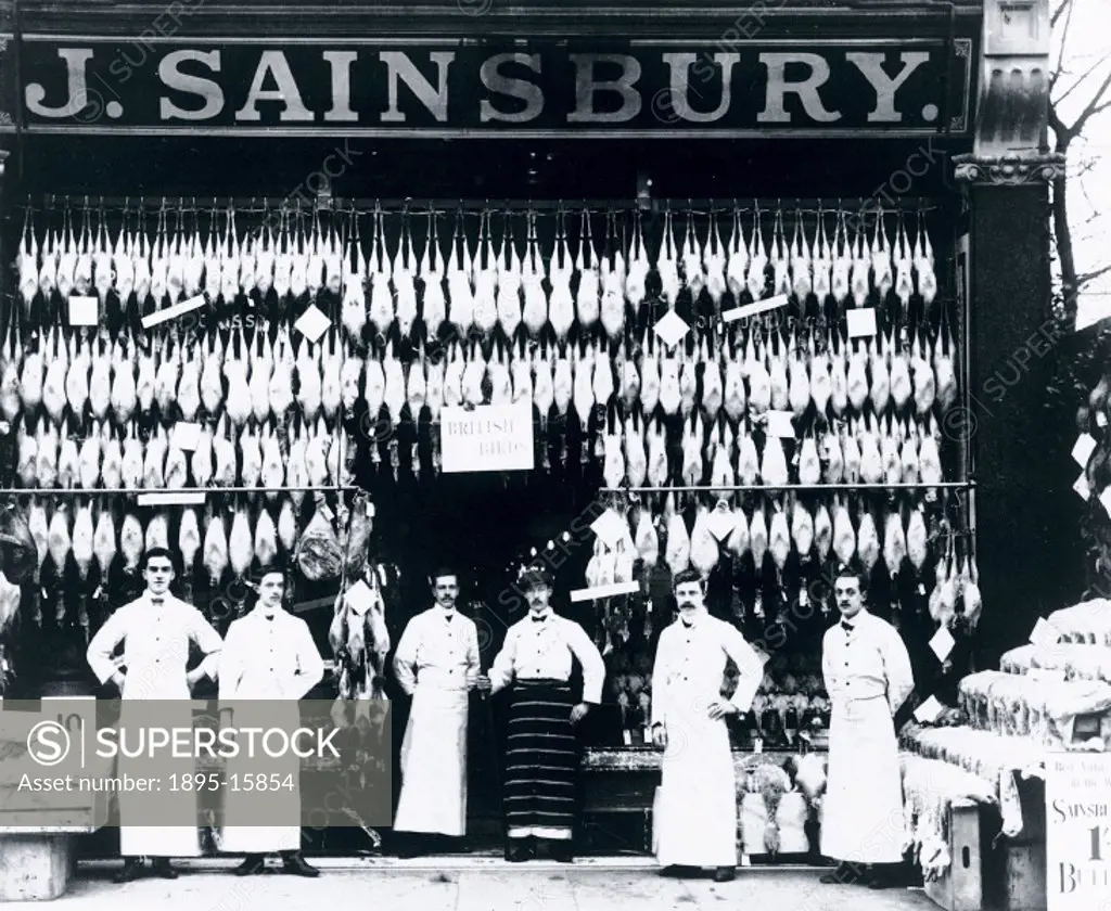 Staff in front of one of J Sainsbury´s first grocery shops, c 1900.