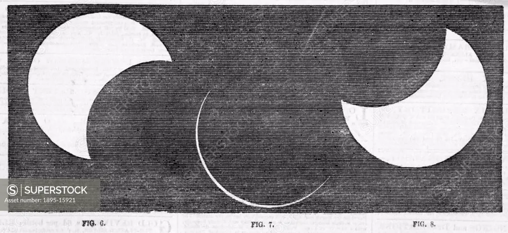 Plate taken from the Illustrated London News’, depicting various stages of an eclipse of the Sun which occurred on 15 March 1851. Solar eclipses have...