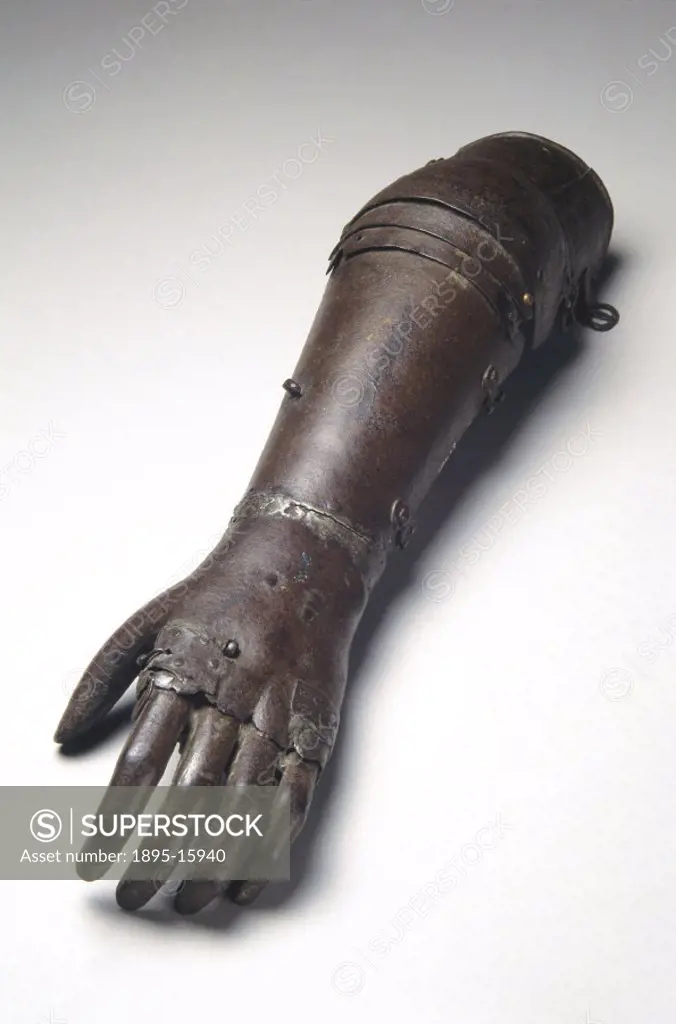 Artificial iron arm, once thought to have been owned by Gotz von Berlichingen (1480-1562), the German knight and adventurer who served with the Holy R...