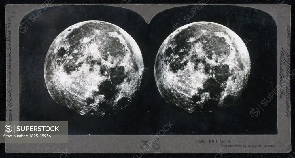 Stereoscopic view of the full Moon by George W Griffith. Silver gelatin print mounted on card. Charles Wheatstone demonstrated his stereoscope to the ...