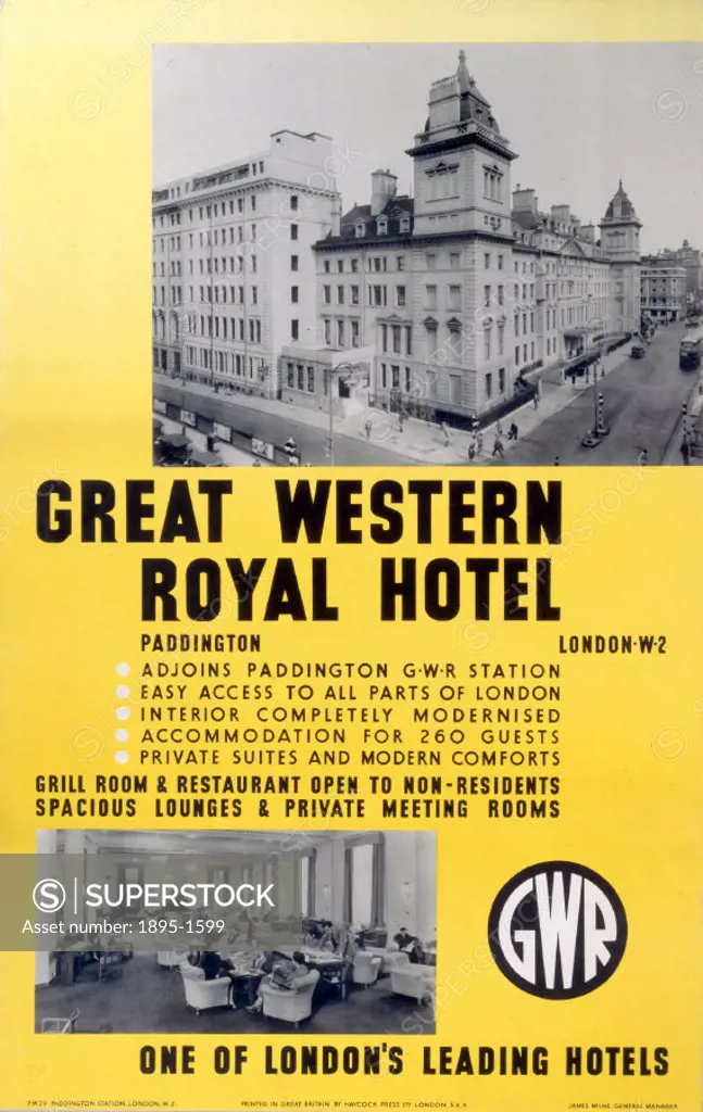 Great Western Railway poster of the Great Western Royal Hotel, Paddington, London.