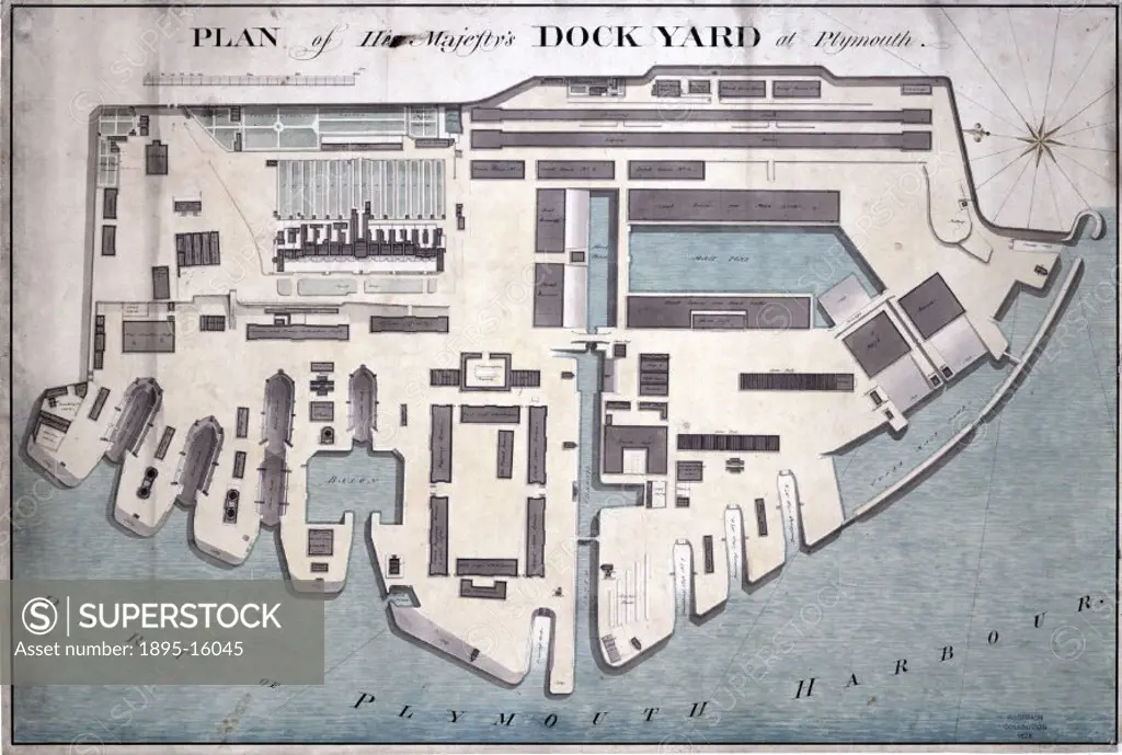 Plan from a collection of documents dated c 1797-1847 relating to the work of Simon Goodrich, mechanist to the Navy Board. The Royal Naval Dockyard at...