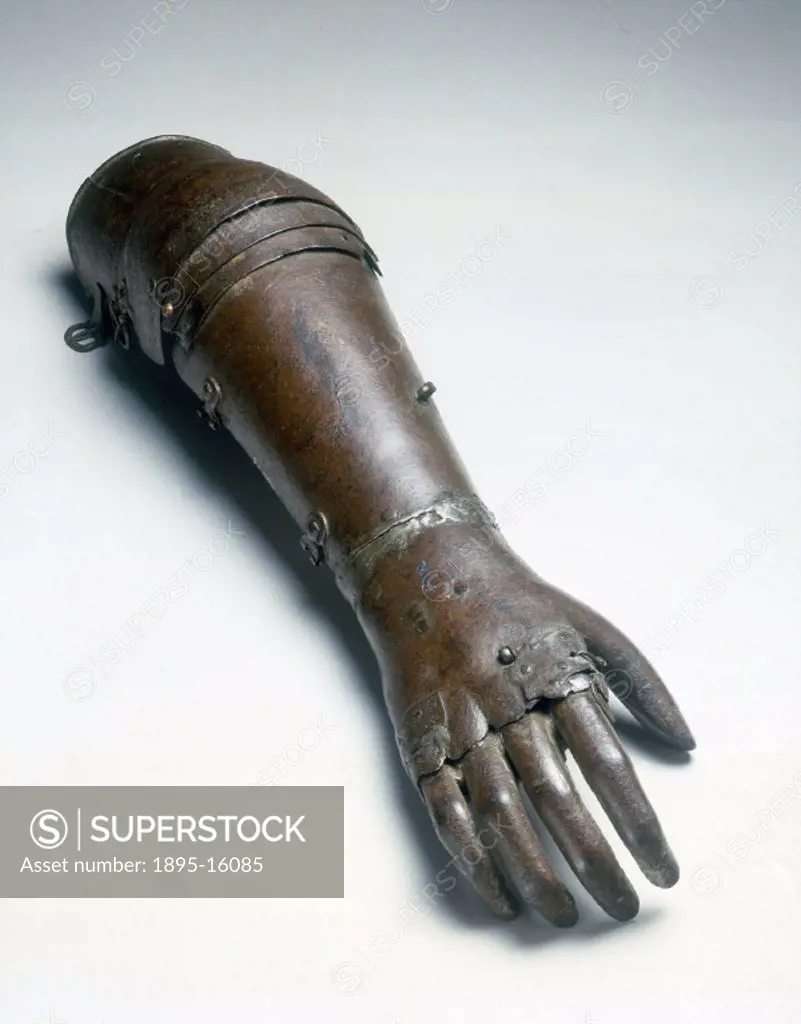 Artificial iron arm, once thought to have been owned by Gotz von Berlichingen (1480-1562), the German knight and adventurer who served with the Holy R...