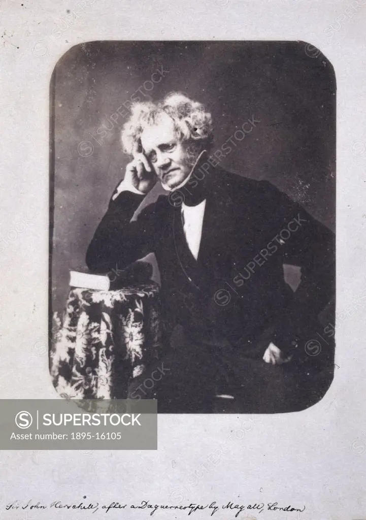 Photoglyphic engraving from a daguerreotype by Mayall. Sir John Herschel (1792-1871) was an English astronomer, mathematician and chemist who discover...
