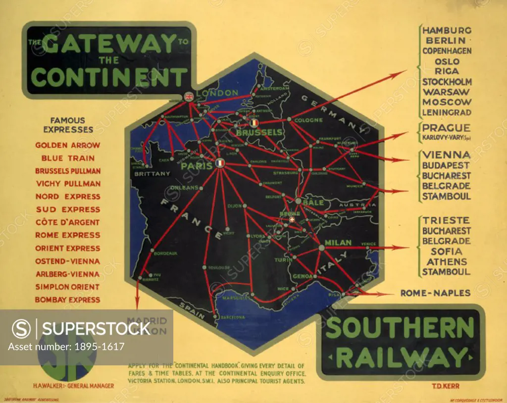 SR poster. The Gateway to the Continent by T.D. Kerr, 1928