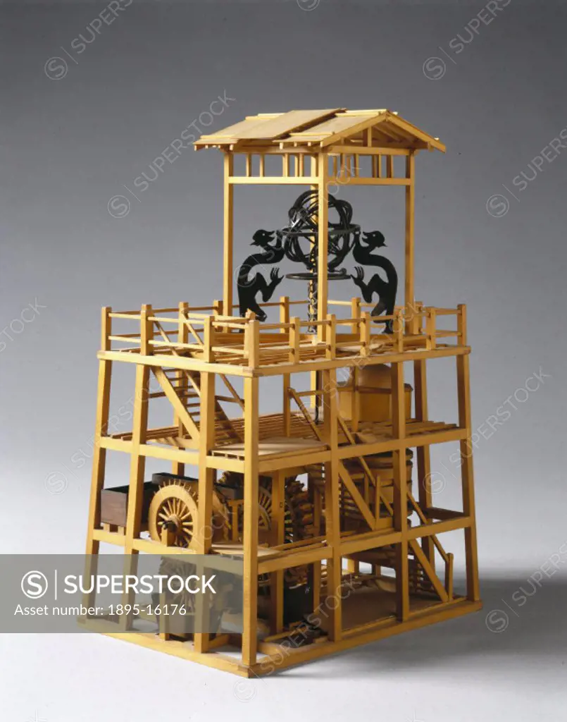 Model (scale 1:48) of a Chinese astronomical clock, copied from Su Song´s ´New Design for a Mechanised Armillary Sphere and Celestial Globe´ (1092). S...