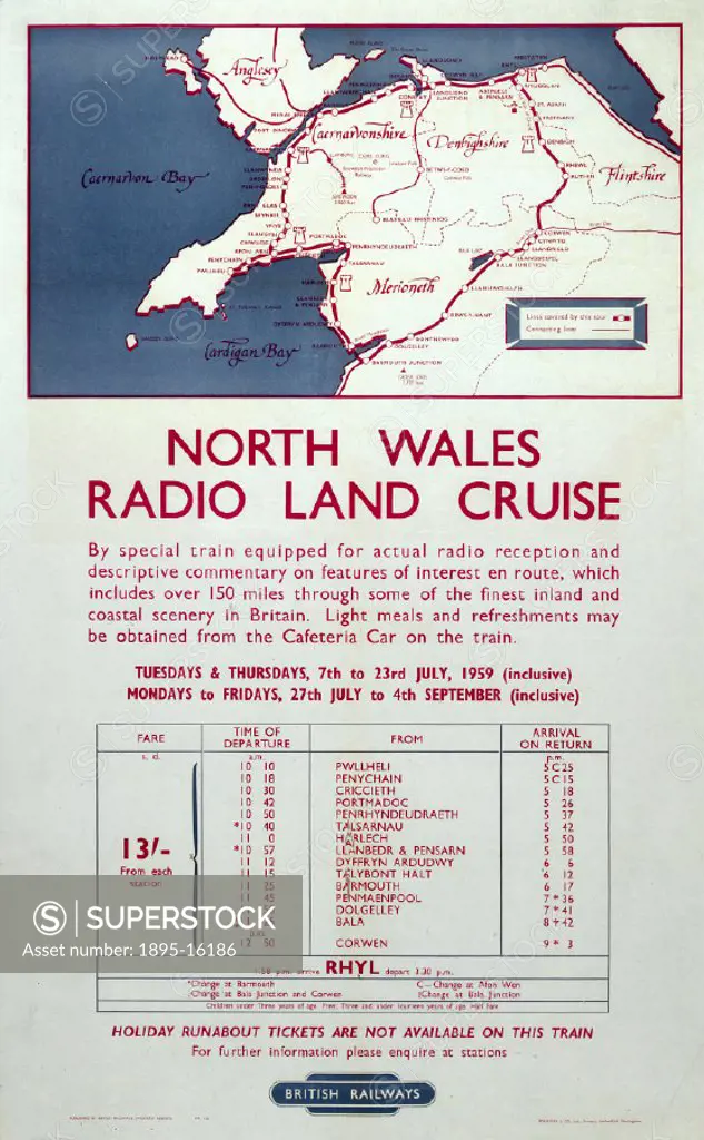 British Railways poster (Western Region), depicting area covered by tour and timetables.