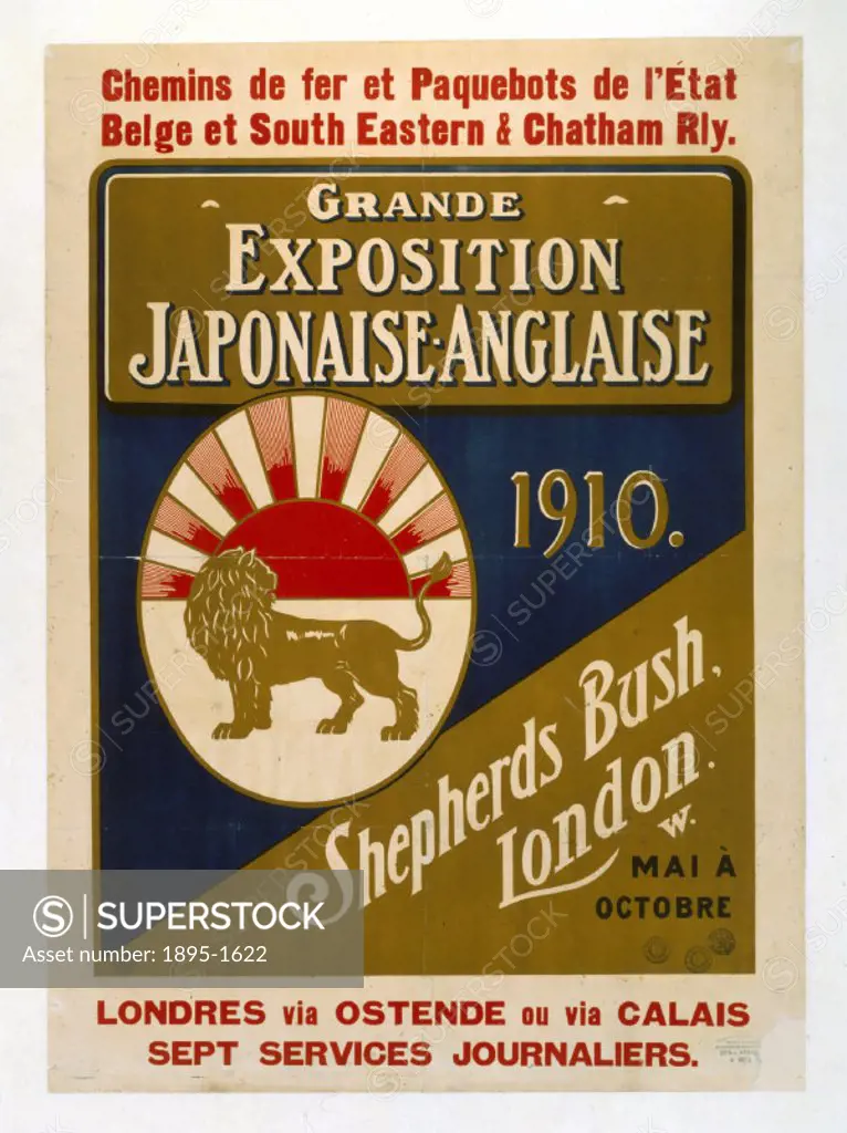 Chemins de Fer et Paquebots de l´Etat Belge/SECR poster. Grande Exposition Japonaise-Anglaise.