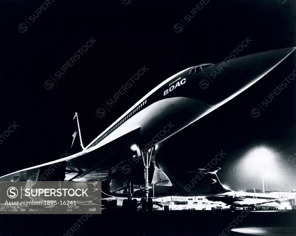 ´A Concorde supersonic airliner leaves the terminal area to taxi out to the runway for take-off. This photographic impression of the airliner is expec...