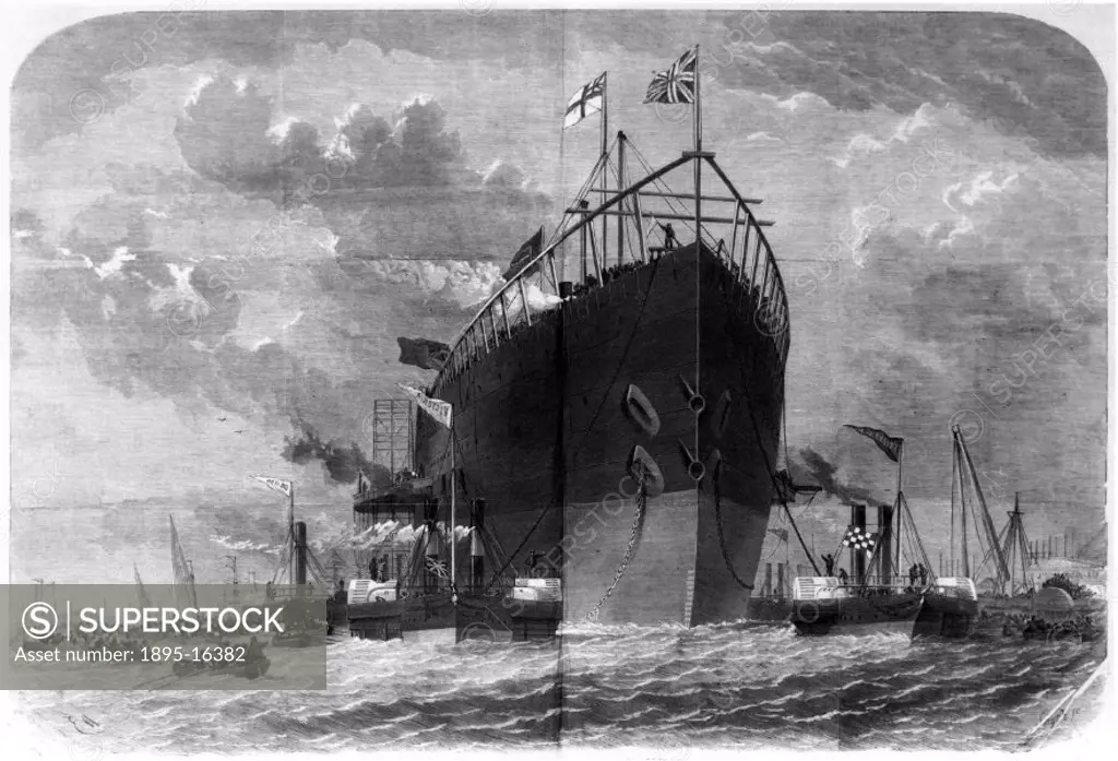Plate taken from the Illustrated London News’ (Vol 58/1 p 136) showing the Great Eastern fitted out and towed to Deptford moorings. This famous steam...